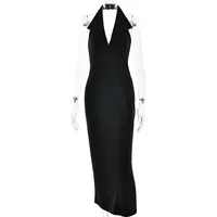 Women's Sheath Dress Streetwear V Neck Backless Sleeveless Solid Color Maxi Long Dress Holiday main image 5