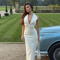 Women's Sheath Dress Streetwear V Neck Backless Sleeveless Solid Color Maxi Long Dress Holiday main image 4