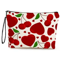 Cute Cherry Heart Shape Polyester Square Makeup Bags sku image 1