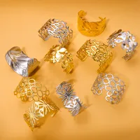 Retro Simple Style Leaves Solid Color Flower Titanium Steel Bangle In Bulk main image 2