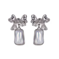 1 Pair Retro Geometric Flower Bow Knot Plating Inlay Titanium Steel Pearl Drop Earrings Ear Studs main image 4