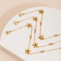 Simple Style Flower Titanium Steel Zircon Cable Chain Bracelets In Bulk main image 2