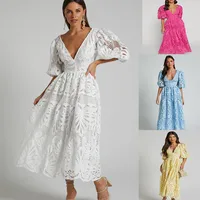 Women's Patchwork Skirt Casual Elegant Streetwear V Neck Backless Half Sleeve Solid Color Midi Dress Holiday Daily Selfie main image 1
