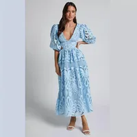 Women's Patchwork Skirt Casual Elegant Streetwear V Neck Backless Half Sleeve Solid Color Midi Dress Holiday Daily Selfie main image 5