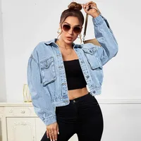 Women's Casual Elegant Streetwear Solid Color Single Breasted Coat Denim Jacket main image 4