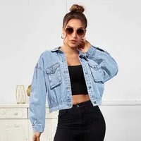 Women's Casual Elegant Streetwear Solid Color Single Breasted Coat Denim Jacket main image 5