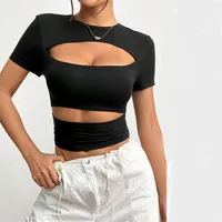 Women's T-shirt Short Sleeve T-Shirts Sexy Solid Color main image 4