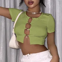Women's T-shirt Short Sleeve T-Shirts Sexy Solid Color sku image 3