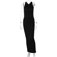 Women's Sheath Dress Sexy Halter Neck Backless Sleeveless Solid Color Maxi Long Dress Casual Holiday Daily sku image 3