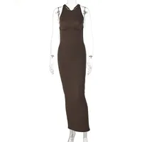 Women's Sheath Dress Sexy Halter Neck Backless Sleeveless Solid Color Maxi Long Dress Casual Holiday Daily sku image 4