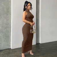 Women's Sheath Dress Sexy Halter Neck Backless Sleeveless Solid Color Maxi Long Dress Casual Holiday Daily main image 1
