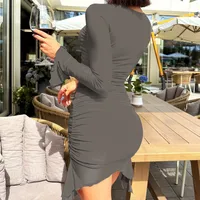 Women's Sheath Dress Sexy Streetwear V Neck Pleated Hollow Out Long Sleeve Solid Color Above Knee Casual Holiday Party main image 2