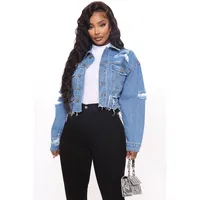 Women's Casual Elegant Streetwear Solid Color Single Breasted Coat Denim Jacket sku image 3