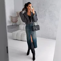 Women's Denim Skirt Simple Style Streetwear Solid Color Midi Dress Holiday Selfie main image 2