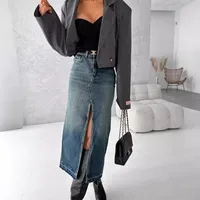 Women's Denim Skirt Simple Style Streetwear Solid Color Midi Dress Holiday Selfie main image 3