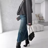 Women's Denim Skirt Simple Style Streetwear Solid Color Midi Dress Holiday Selfie main image 4
