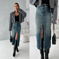 Women's Denim Skirt Simple Style Streetwear Solid Color Midi Dress Holiday Selfie main image 1