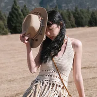 Women's Casual Ethnic Style Solid Color Big Eaves Straw Hat main image 4