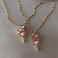 Copper Zircon Streetwear Plating Inlay Heart Shape Wings Key Zircon Pendant Necklace main image 1