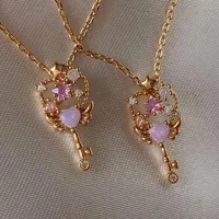 Copper Zircon Streetwear Plating Inlay Heart Shape Wings Key Zircon Pendant Necklace main image 6