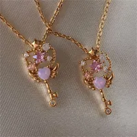 Copper Zircon Streetwear Plating Inlay Heart Shape Wings Key Zircon Pendant Necklace main image 2