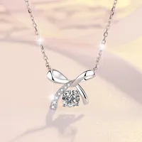 Sterling Silver Elegant Simple Style Bow Knot GRA Plating Moissanite Zircon Pendant Necklace main image 1