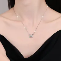 Sterling Silver Elegant Simple Style Bow Knot GRA Plating Moissanite Zircon Pendant Necklace main image 2