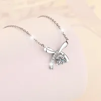 Sterling Silver Elegant Simple Style Bow Knot GRA Plating Moissanite Zircon Pendant Necklace main image 4
