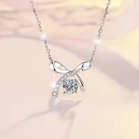 Sterling Silver Elegant Simple Style Bow Knot GRA Plating Moissanite Zircon Pendant Necklace sku image 2