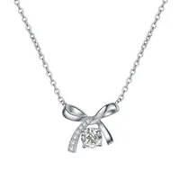 Sterling Silver Elegant Simple Style Bow Knot GRA Plating Moissanite Zircon Pendant Necklace main image 5