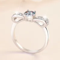 925 Sterling Silver Moissanite Zircon Bow Knot Rings main image 3