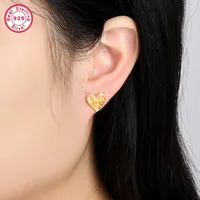 1 Pair 18K Gold Plated White Gold Plated 925 Sterling Silver Heart Shape Ear Studs main image 3