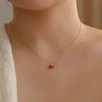 Sterling Silver Sweet Shiny Cherry Plating Inlay Zircon Pendant Necklace main image 2