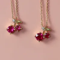 Sterling Silver Sweet Shiny Cherry Plating Inlay Zircon Pendant Necklace main image 1
