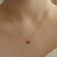 Sterling Silver Sweet Shiny Cherry Plating Inlay Zircon Pendant Necklace main image 4