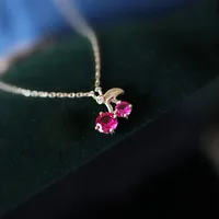 Sterling Silver Sweet Shiny Cherry Plating Inlay Zircon Pendant Necklace main image 3