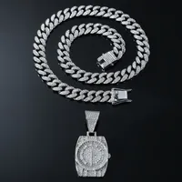 Hip-Hop Punk Clock Alloy Inlay Rhinestones Men's Pendant Necklace Necklace Pendant main image 3