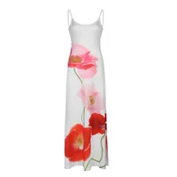 Women's Strap Dress Vacation U Neck Backless Sleeveless Flower Maxi Long Dress Holiday Beach sku image 2