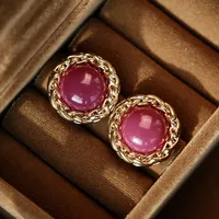 1 Pair Elegant Retro Geometric Alloy Tiger Eye Rhinestones Ear Studs sku image 5