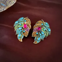 1 Pair Elegant Retro Geometric Alloy Tiger Eye Rhinestones Ear Studs sku image 35