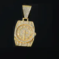 Hip-Hop Punk Clock Alloy Inlay Rhinestones Men's Pendant Necklace Necklace Pendant sku image 2