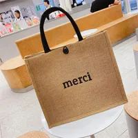 Spot Large Capacity Linen Women's Bag Fashion Linen Handbag Student Class Simple Shoulder Tote Bag sku image 3