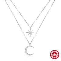 Sterling Silver Simple Style Star Moon Plating Inlay Zircon Double Layer Necklaces main image 3