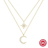 Sterling Silver Simple Style Star Moon Plating Inlay Zircon Double Layer Necklaces main image 2