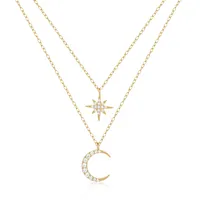 Sterling Silver Simple Style Star Moon Plating Inlay Zircon Double Layer Necklaces sku image 1