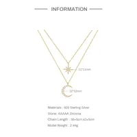 Sterling Silver Simple Style Star Moon Plating Inlay Zircon Double Layer Necklaces main image 6