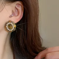 1 Pair Elegant Retro Geometric Alloy Tiger Eye Rhinestones Ear Studs main image 4