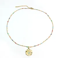 Wholesale Jewelry Vacation Beach Geometric 304 Stainless Steel 18K Gold Plated Gold Plated Enamel Plating Pendant Necklace main image 3