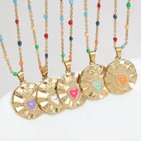 Wholesale Jewelry Vacation Beach Geometric 304 Stainless Steel 18K Gold Plated Gold Plated Enamel Plating Pendant Necklace main image 1