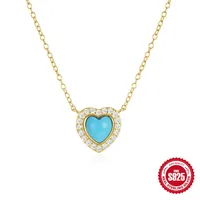 925 Sterling Silver Turquoise Zircon Cable Chain Plating Inlay Heart Shape Necklace sku image 1